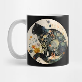 Watercolor Floral Black Cats Mug